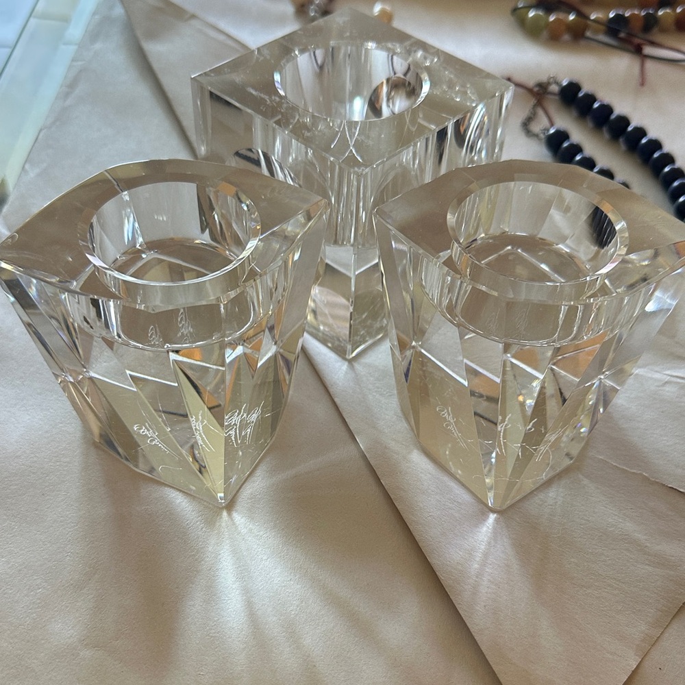 Oleg Cassini Clear Crystal Votive Set - Sparkling Transparent Holders